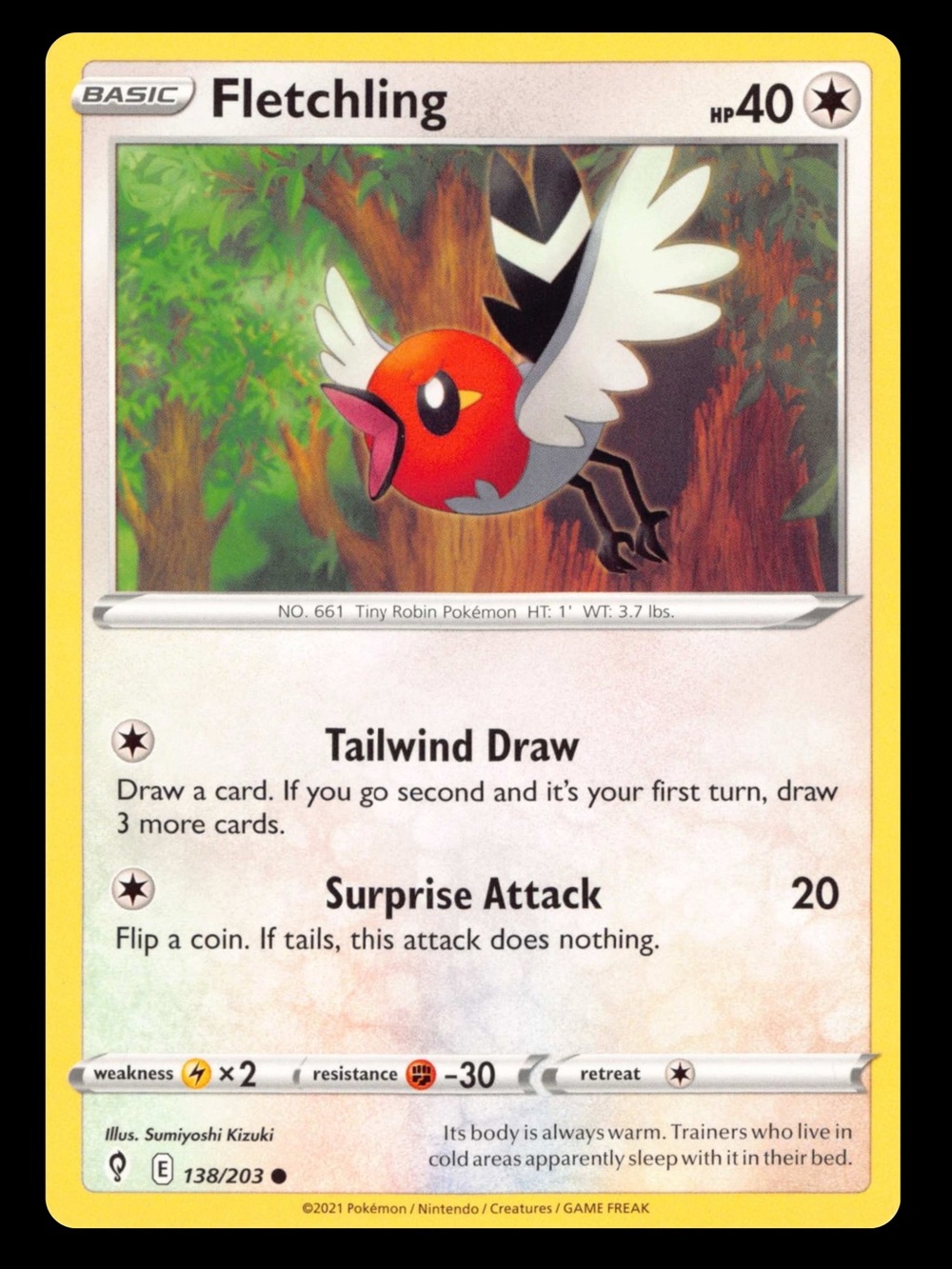 POKEMON CARD TCG - Fletchling - Evolving Skies - Common - 138/203
